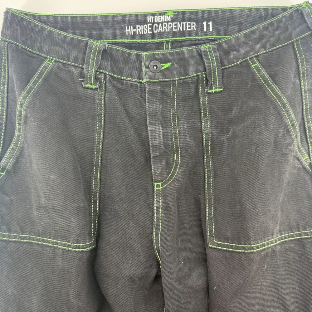 Hot Topic HT Denim Hi Rise Carpenter Jeans Women's Size 11 Black Green Stitching